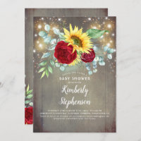 Sunflowers Burgundy Red Rustic Fall Baby Shower