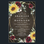 Sunflowers Burgundy Roses Rustic Wedding Programs<br><div class="desc">Design features a printed barn wood grain background with a geometric gold coloured frame that's decorated with burgundy red roses,  blush floral elements,  sunflowers,  eucalyptus and other greenery.</div>