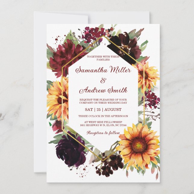 Sunflowers Burgundy Wedding Design Template (Front)