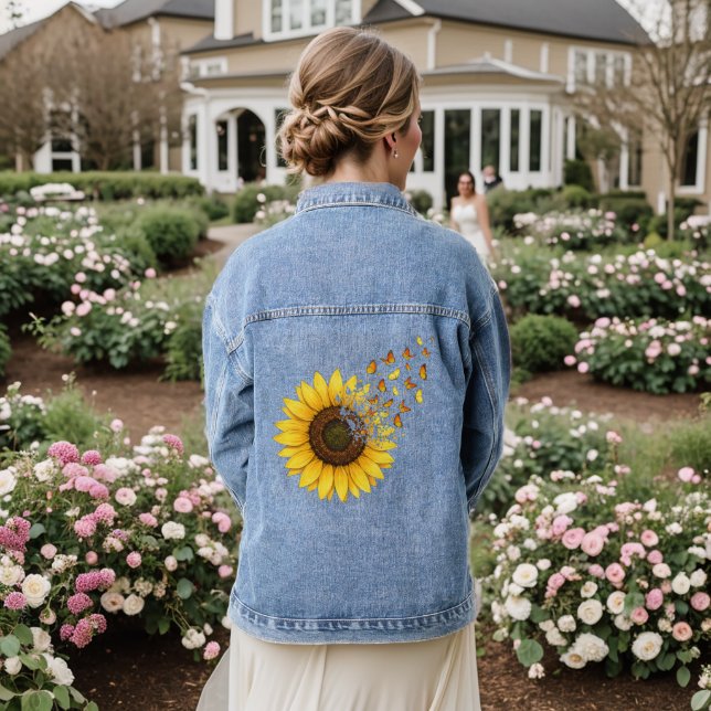 Sunflowers Butterflies Denim Jacket (Wedding Back)
