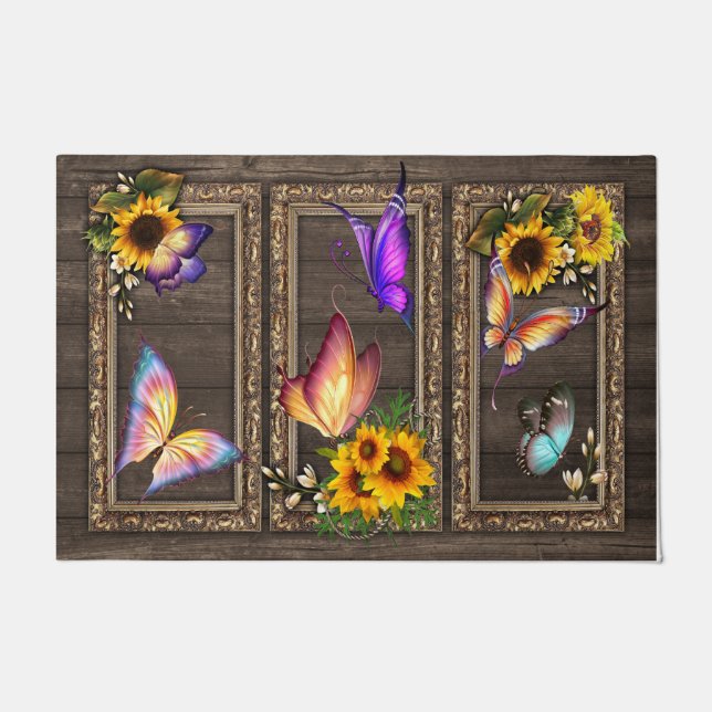 Sunflowers Butterflies Doormat, Beautiful  Doormat (Front)