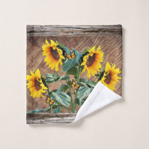 Sunflowers Butterflies Rustic Barn Board Bath Towe Towel Set