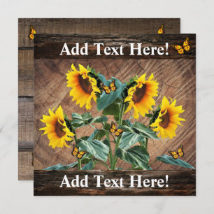 Sunflowers Butterflies Rustic Barn Board Note Card