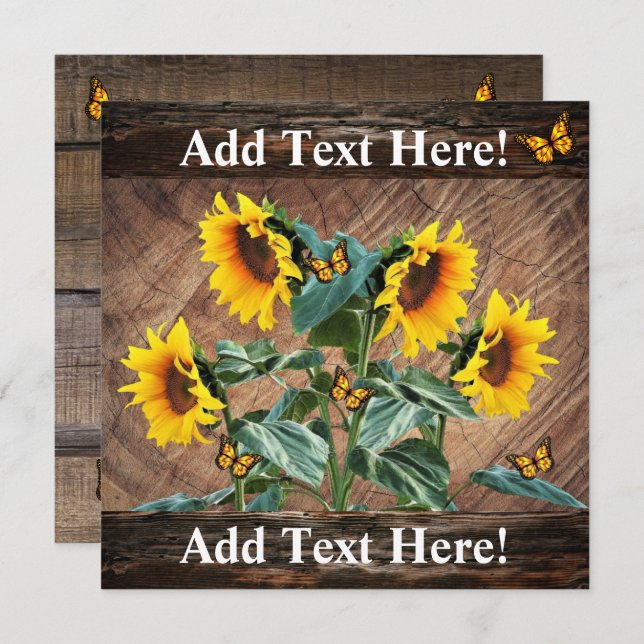 Sunflowers Butterflies Rustic Barn Board Note Card (Front/Back)