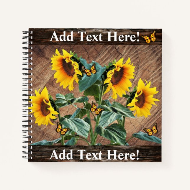 Sunflowers Butterflies Rustic Barn Board Notebook (Front)