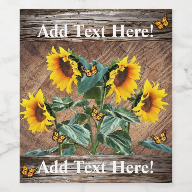 Sunflowers Butterflies Rustic Barn Board Wine Labe Label (Single Label)