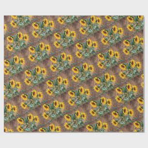 Sunflowers Butterflies Rustic Barn Board Wrapping Paper