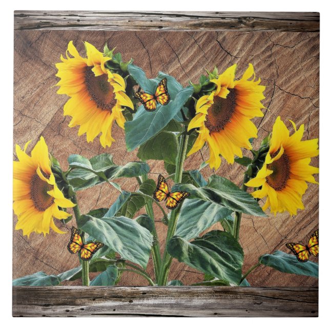 Sunflowers Butterflies Tile (Front)