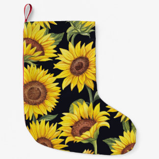 Sunflowers, butterflies, watercolor black backgrou small christmas stocking