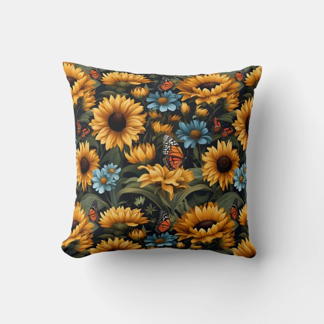 Sunflowers Butterflies Wild Flowers  Cushion (Front)