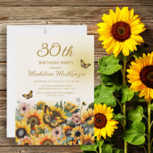 Sunflowers Butterflies Women's 30th Birthday Party Invitation