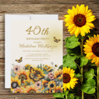 Sunflowers Butterflies Women's 40th Birthday Party