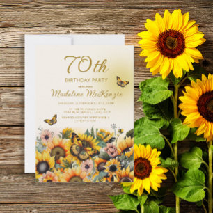 Sunflowers Butterflies Women's 70th Birthday Party Invitation