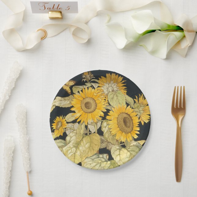 Sunflowers Butterfly Garden vintage porcelain Paper Plate (Wedding)
