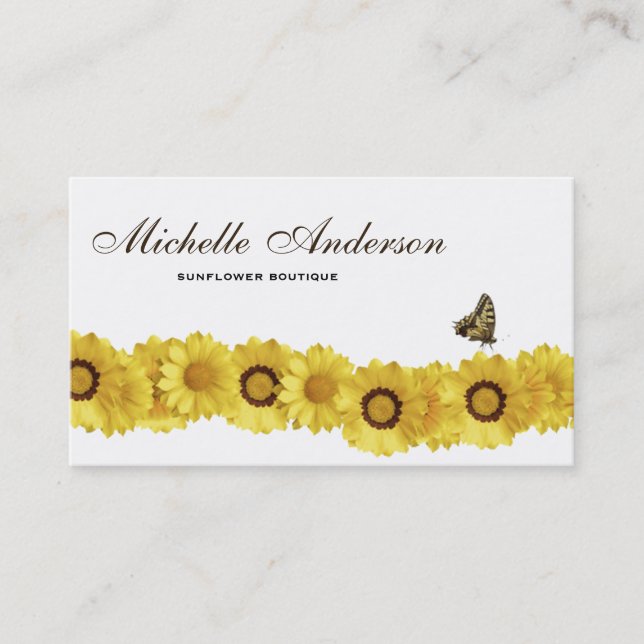 Sunflowers & Butterfly Gardener Florist Boutique Business Card (Front)