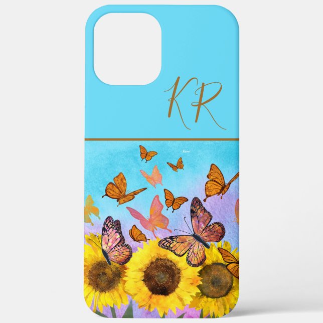 Sunflowers Butterfly Pattern Monogrammed Initials Case-Mate iPhone Case (Back)