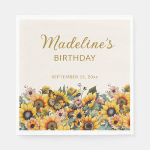 Sunflowers Butterfly Women's Birthday Napkin