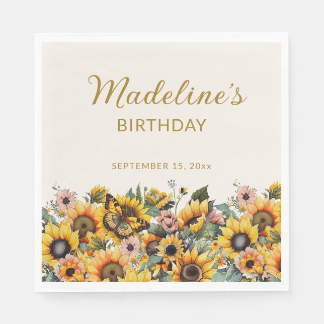 Sunflowers Butterfly Women's Birthday Napkin (Front)