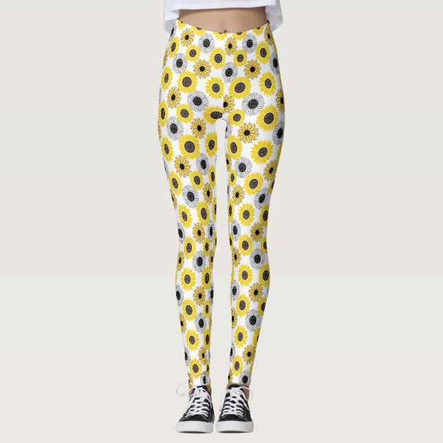 Sunflowers bx4 White BG Leggings (Front)