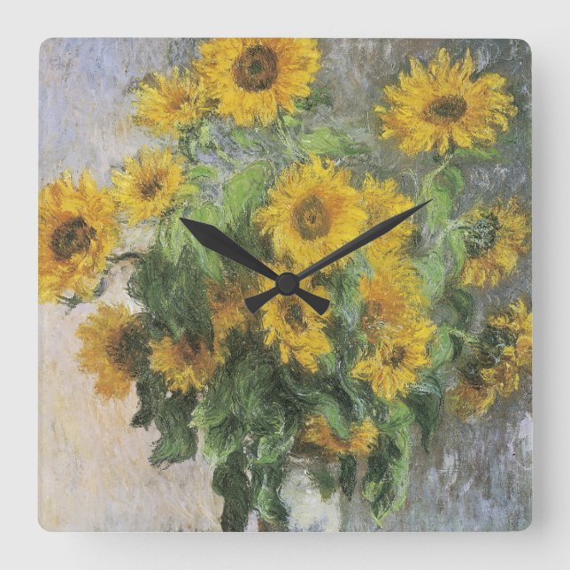 Sunflowers by Claude Monet Square Wall Clock (Front)