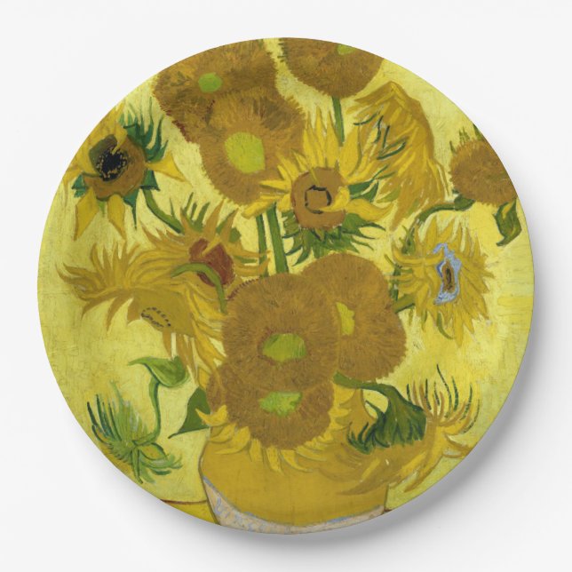 Sunflowers by Vincent Van Gogh Paper Plate (Front)