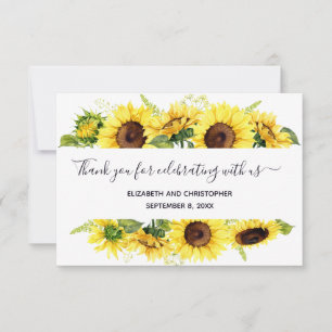 Sunflowers Calligraphy Wedding Thank you card