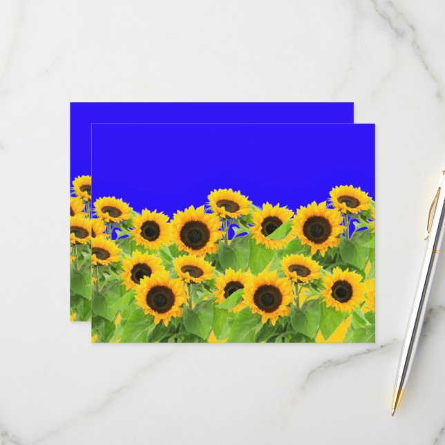 Sunflowers Card Ukraine Flag Colours - Freedom (Front/Back In Situ)