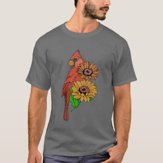 Sunflowers Cardinal Birds Cute Girls Funny Bird fr T-Shirt
