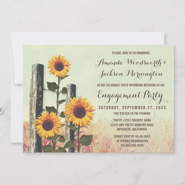 Sunflowers Carved Engagement Party Invitations (Front)