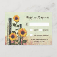 Sunflowers Carved Fence Post Wedding RSVP Cards
