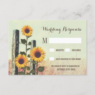 Sunflowers Carved Fence Post Wedding RSVP Cards