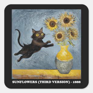 Sunflowers Cat Meme Art Graphic Square Sticker
