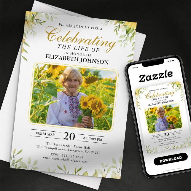 Sunflowers Celebration of Life Funeral Memorial Invitation (Creator Uploaded)