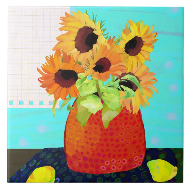 Sunflowers Ceramic Kitchen Tile (Front)