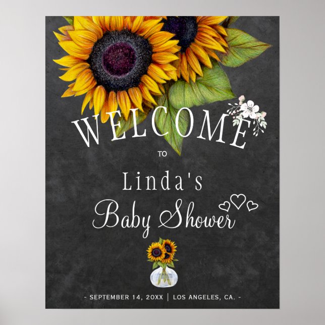 Sunflowers chalkboard autumn baby shower poster (Front)