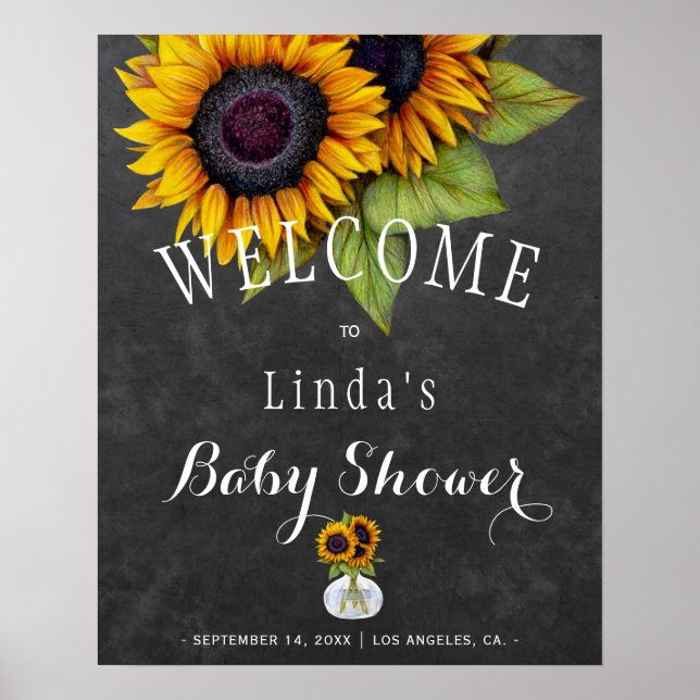 Sunflowers chalkboard autumn baby shower poster (Front)