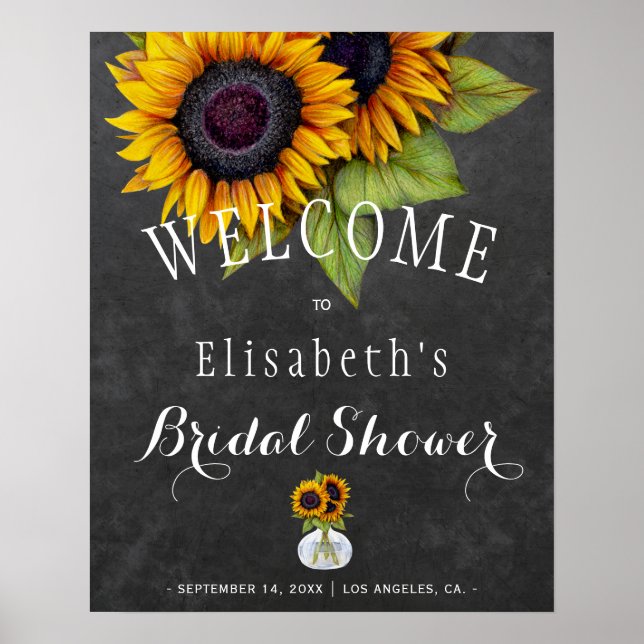Sunflowers chalkboard autumn bridal shower poster (Front)