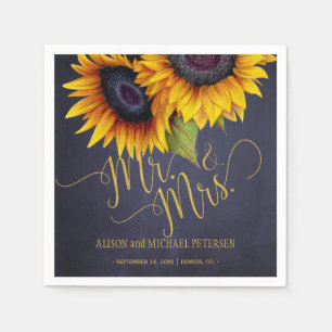 Sunflowers chalkboard mr and mrs script wedding napkin