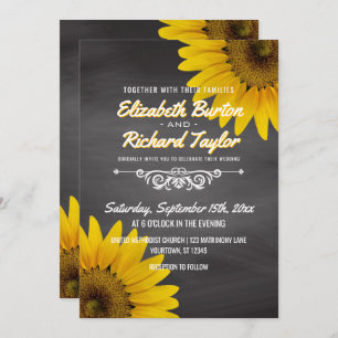 Sunflowers Chalkboard Rustic Country Wedding Invitation