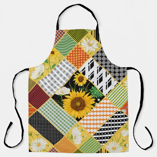 Sunflowers Chamomile, Patchwork Watercolor. Apron (Front)