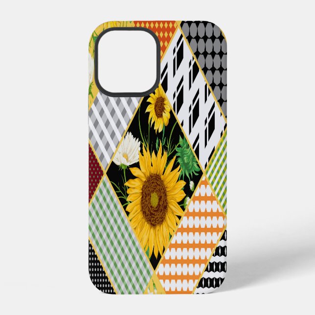 Sunflowers Chamomile, Patchwork Watercolor. iPhone Case (Back)