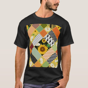 Sunflowers Chamomile, Patchwork Watercolor. T-Shirt