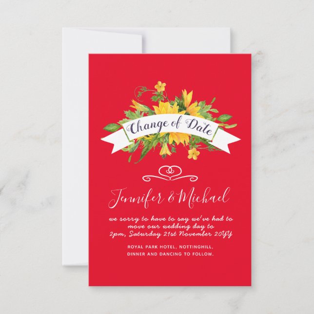 Sunflowers Change of Date Postponement Plans Note (Front)