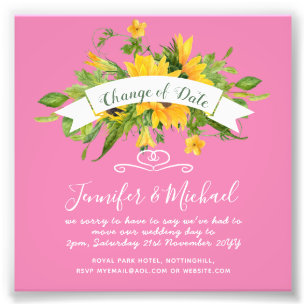 Sunflowers Change of Date Postponement Plans Note Photo Print