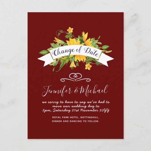 Sunflowers Change of Date Postponement Plans Note Postcard (Front)