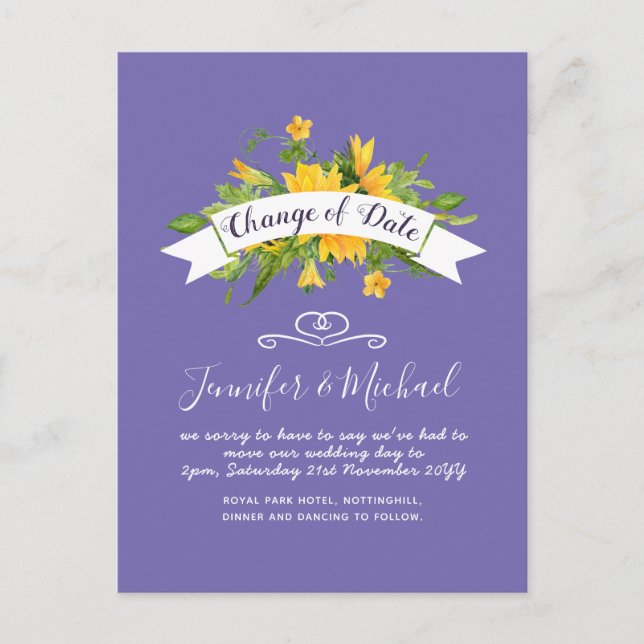 Sunflowers Change of Date Postponement Plans Note Postcard (Front)