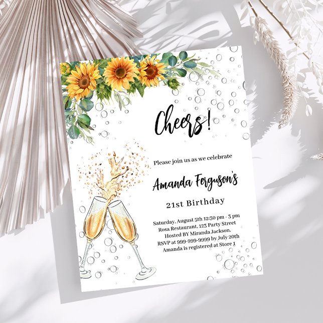Sunflowers cheers bubbles birthday invitation (Creator Uploaded)