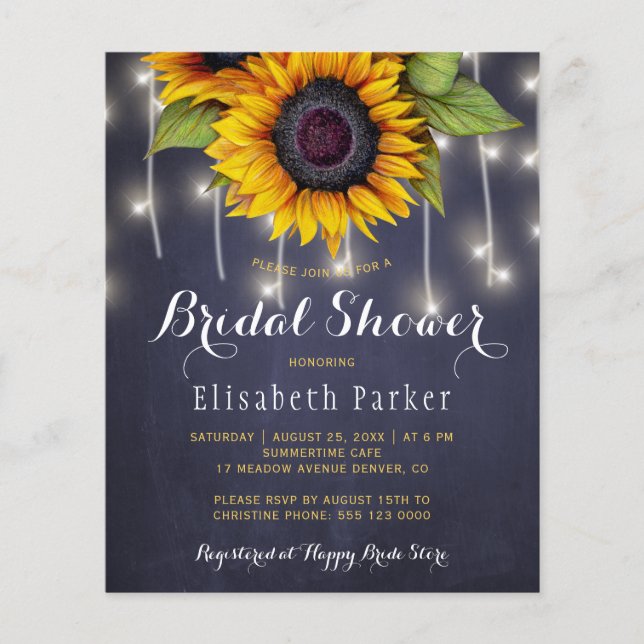 Sunflowers chic rustic string lights bridal shower (Front)