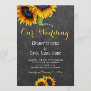 Sunflowers ckalkboard fall trendy wedding invitation