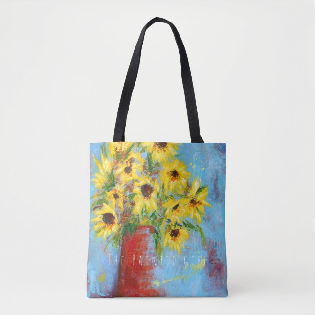"Sunflowers" colorful yellow spring tote bag (Front)